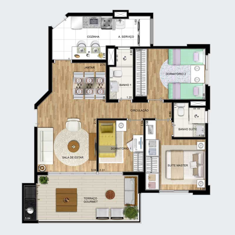 Planta Tipo de 83 m²