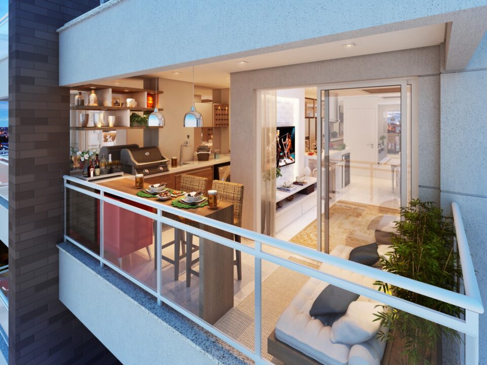 Varanda gourmet espaçosa com vista panorâmica
