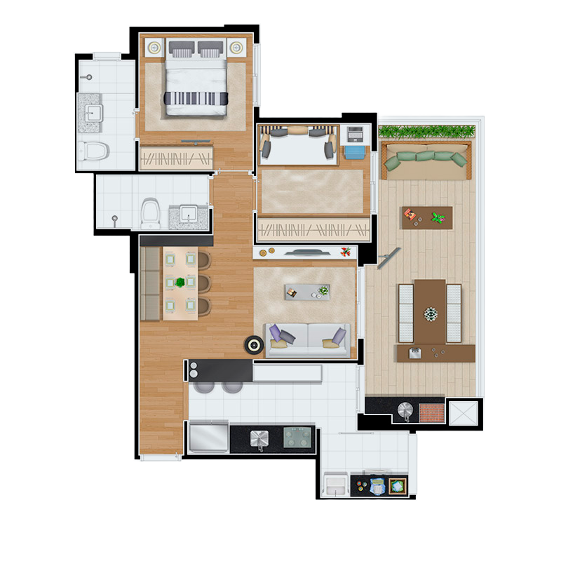 Planta tipo de 72 m²