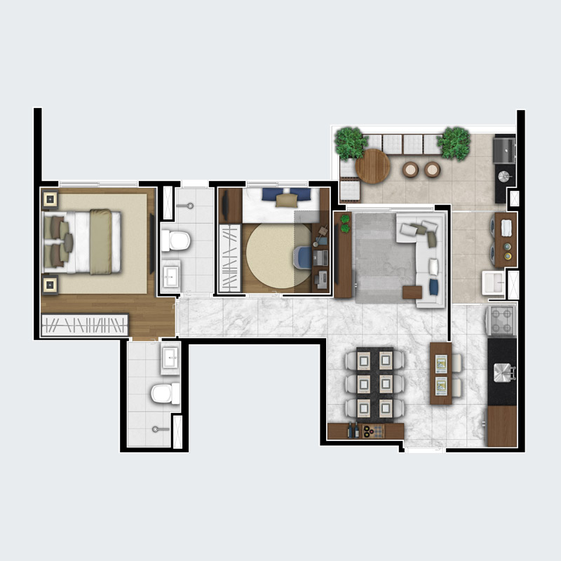 Planta Tipo de 60,69 m²