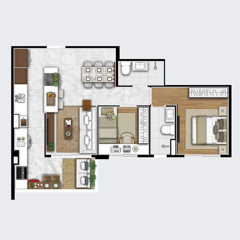 Planta Tipo de 61,74 m²