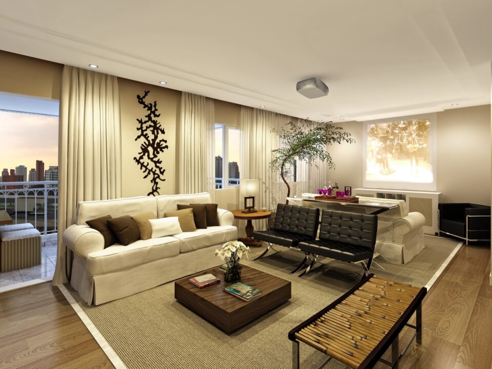 Sala de estar ampla e elegante, perfeita para receber.
